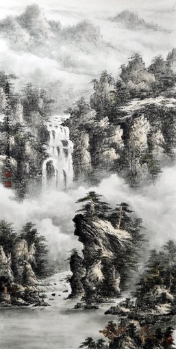 张文山作品《泉声一曲流不尽》规格：138cmx69cm