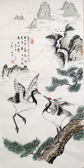 佘声俊作品5《高山流水遇知音 风入林间妙如琴 飘飘仙客盈盈舞 情寄鹤寿松为邻》.jpg