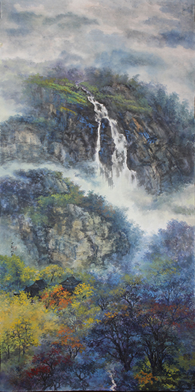 盛絜作品6《秋韵听泉音》规格：68cm×135cm.jpg