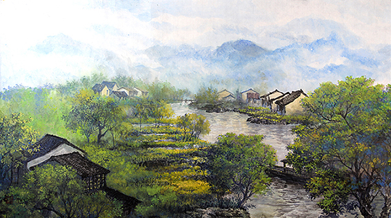 盛絜作品16《梦忆乌龙江》规格：136cm×67cm.jpg