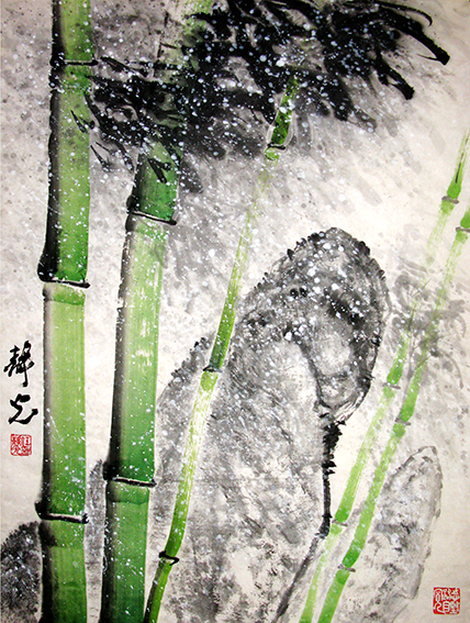 任静光作品《风雪竹石图》.JPG