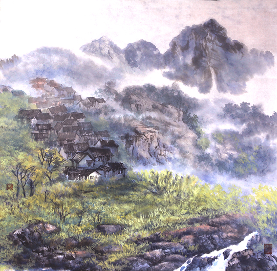 盛絜作品14《村野落山里》 规格：68cmx68cm.jpg